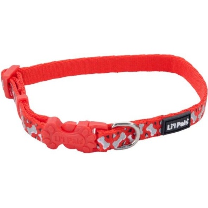 Li'L Pals Reflective Collar - Red with Bones