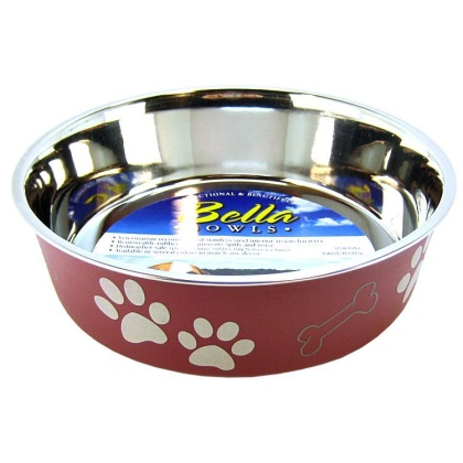 Loving Pets Stainless Steel & Merlot Dish with Rubber Base