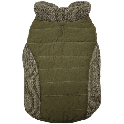 Fashion Pet Sweater Trim Puffy Dog Coat Olive