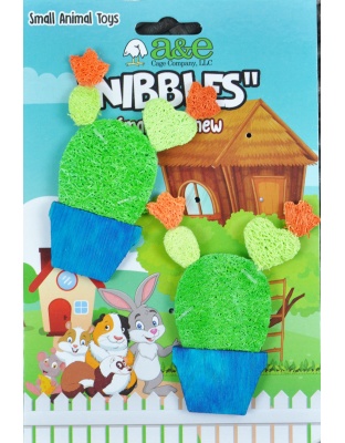 A &E Cages Nibbles Small Animal Loofah Chew Toy Potted Cactus; 1ea