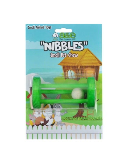 A &E Cages Wooden Cylinder with Ball Small Animal Chew Toy 1ea