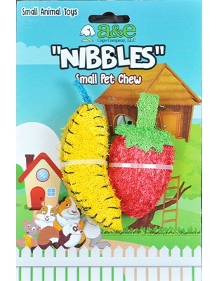 A &E Cages Nibbles Small Animal Loofah Chew Toy Banana Strawberry; 1ea