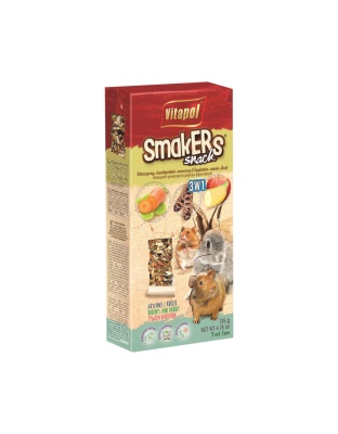 A & E Cages Smakers Rabbit & Rodent Triple Pack Treat Stick Veggie/Carob/Fruit, 1ea/3 pk