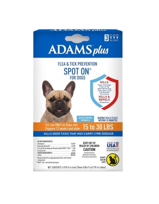 Adams Plus Flea & Tick Prevention Spot On for Dogs 3 Month Supply Clear 1ea/Medium Dogs 15 To 30 lb