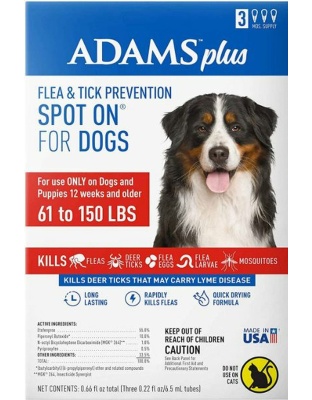 Adams Plus Flea & Tick Prevention Spot On for Dogs 3 Month Supply Clear 1ea/XL Dogs 61 To 150 lb