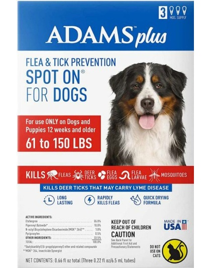 Adams Plus Flea & Tick Prevention Spot On for Dogs 3 Month Supply Clear 1ea/XL Dogs 61 To 150 lb