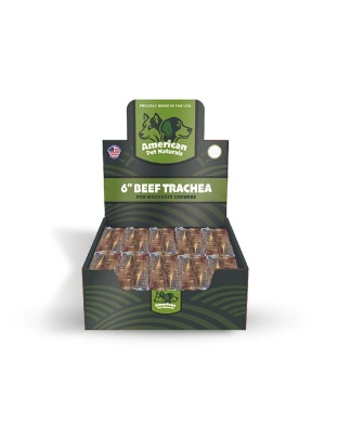 American Pet Naturals Dog Grain Free Beef Trachea 6 Inch 35 Count Display