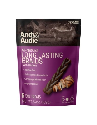 Andy & Audie Alternative Braid Chews For Dogs Chicken Medium-5 Count 5.9oz.