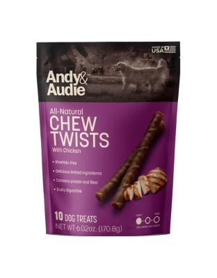 Andy & Audie Alternative Twist Chews For Dogs Chicken Small-10 Count 6.02oz.