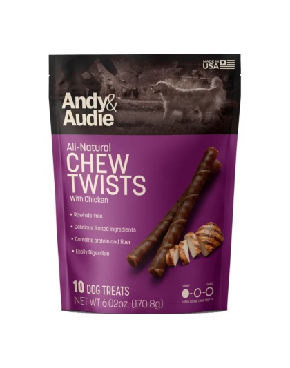 Andy & Audie Alternative Twist Chews For Dogs Chicken Small-10 Count 6.02oz.