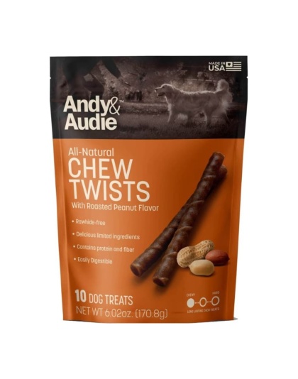 Andy & Audie Alternative Twist Chews For Dogs Nut Small-10 Count  6.02oz.