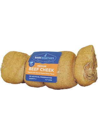 Barkworthies Dog Grain Free Beef Cheek Dipped Peanut Butter Large