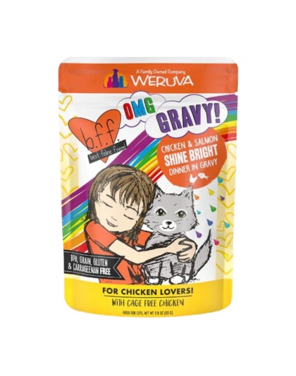 BFF Cat OMG Chicken and Salmon Shine Bright Chicken and Salmon Dinner in Gravy 2.8oz. Pouch (Case of 12)
