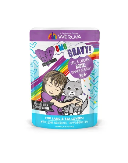 BFF Cat Omg Booya! Beef and Chicken Dinner in Gravy 2.8oz. Pouch (Case of 12)