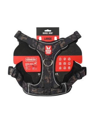 Boss Dog Tactical Dog Harness Black Camo, 1ea/LG