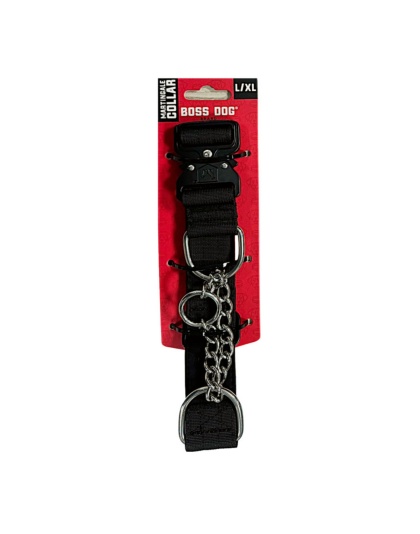 Boss Dog Martingale Dog Collar Black, 1ea/LG/XL
