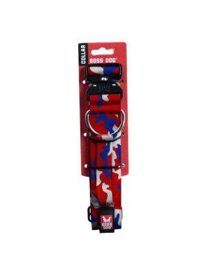 Boss Dog Tactical Adjustable Dog Collar Red, White, & Blue, 1ea/Large, 17-22 in