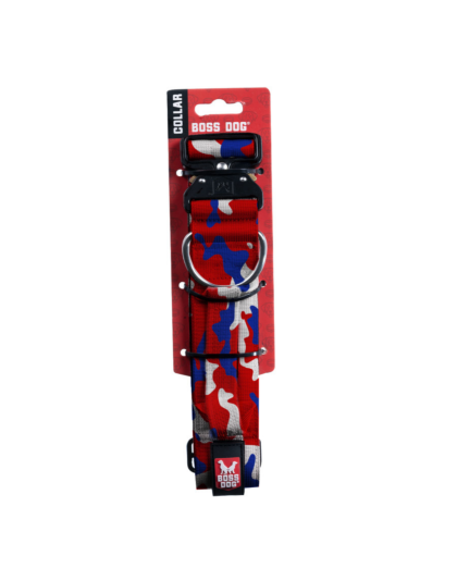 Boss Dog Tactical Adjustable Dog Collar Red, White, & Blue, 1ea/Large, 17-22 in