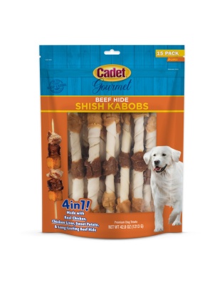 Cadet Gourmet Beef Hide Shish Kabob Dog Treats X-Large, Chicken, Chicken Liver & Sweet Potato, 1ea/(15 ct)