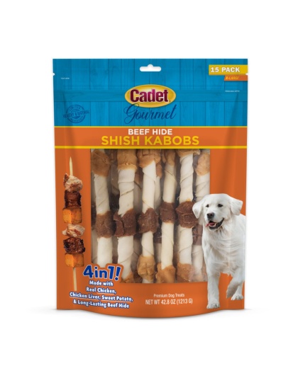 Cadet Gourmet Beef Hide Shish Kabob Dog Treats X-Large, Chicken, Chicken Liver & Sweet Potato, 1ea/(15 ct)