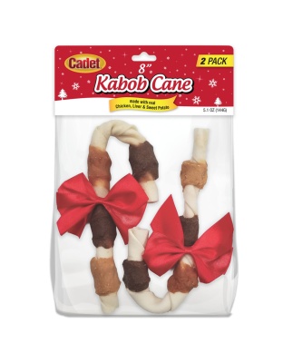 Cadet Premium Grade Holiday Cane Beefhide Kabob for Dog Chicken, Chicken Liver, and Sweet Potato 1ea/8 in, 2 pk