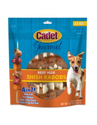 Cadet Gourmet Beef Hide Shish Kabob Dog Treats Chicken, Sweet Potato, & Liver 1ea/5 in (12oz.)