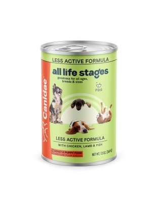 All Life Stages Less Active Canned Dog Food Chicken/Lamb/Fish 13oz. (Case of 12)