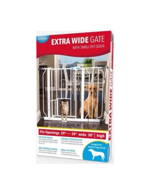 Carlson Extra Wide Pet Gate w/ Small Pet Door White 29-39 X 30in.
