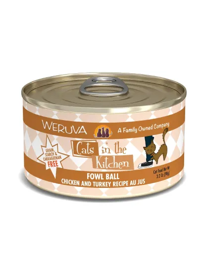 Cats In The Kitchen Fowl Ball Chicken and Turkey Recipe 3.2oz. (Case of 24)