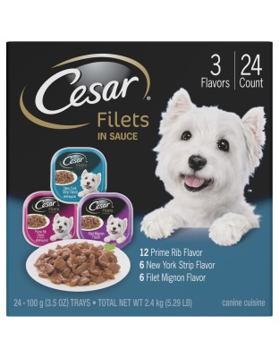 Cesar Filets in Gravy Adult Wet Dog Food Variety Pack (Prime Rib, Filet Mignon, New York Strip) 3.5oz. (Case of 24)
