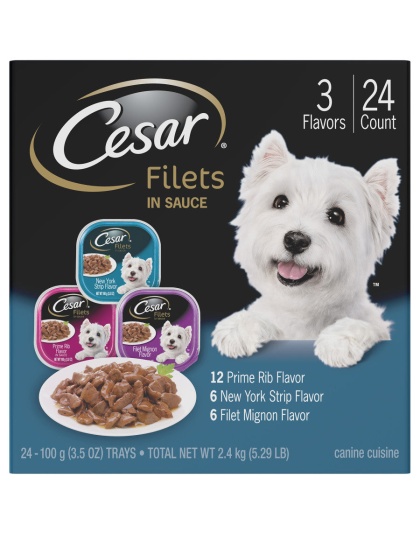 Cesar Filets in Gravy Adult Wet Dog Food Variety Pack (Prime Rib, Filet Mignon, New York Strip) 3.5oz. (Case of 24)