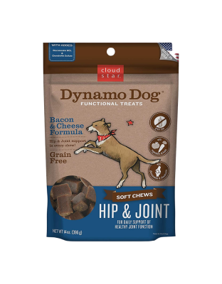 Cloud Star Dynamo Dog Hip and Joint Soft Chews Bacon and Cheese Formula Dog Treats; 14oz. Bag