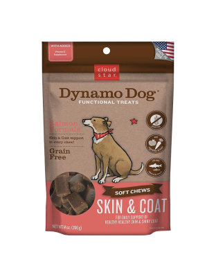 Cloud Star Dynamo Dog Skin and Coat Soft Chews Salmon Formula Dog Treats; 14oz. Bag