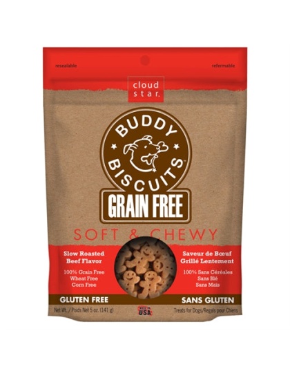 Cloud Star Grain-Free Soft and Chewy Buddy Biscuits With Slow Roasted Beef Dog Treats; 5-Oz. Bag