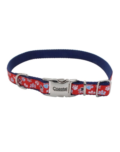 Ribbon Adjustable Nylon Dog Collar with Metal Buckle Red 1ea/5/8 In X 12-18 in