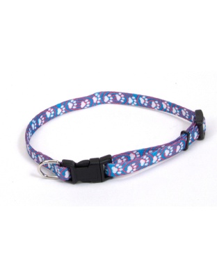 Coastal Lil Pals Adjustable Patterned Collar Light Blue Paw 5/16X6-8In