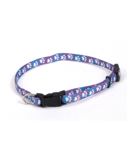 Coastal Lil Pals Adjustable Patterned Collar Light Blue Paw 5/16X6-8In