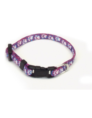 Coastal Lil Pals Adjustable Patterned Collar Light Blue Paw 5/16X8-12In