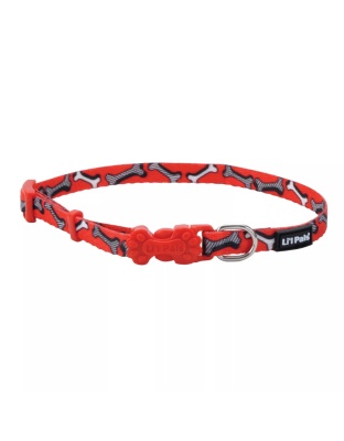 Coastal Lil Pals Adjustable Patterned Collar Red White Bone 5/16X6-8In