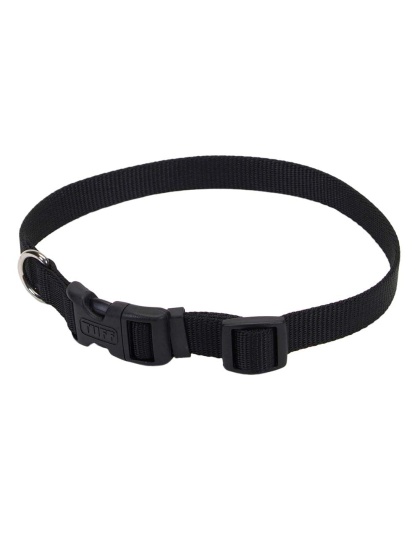 Coastal Adjustable Nylon Dog Collar with Plastic Buckle Black 1ea/3/4 In X 14-20 in