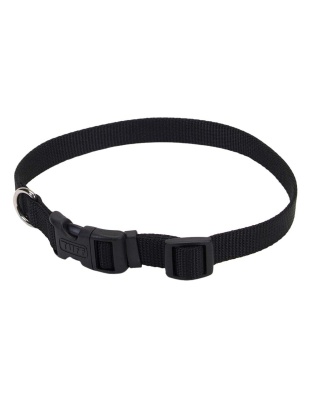 Coastal Adjustable Nylon Dog Collar with Plastic Buckle Black 1ea/5/8 In X 10-14 in