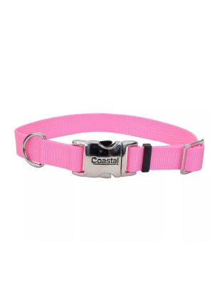 Coastal Adjustable Nylon Collar With Coastal Titan Metal Buckle Bright Pink 5/8X14In