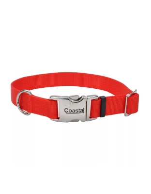 Coastal Adjustable Nylon Collar With Coastal Titan Metal Buckle Red 5/8X14In
