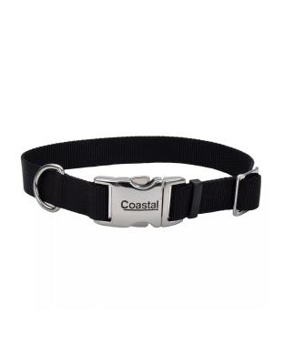 Coastal Adjustable Nylon Dog Collar with Titan Metal Buckle Black 1ea/1 In X 18-26 in