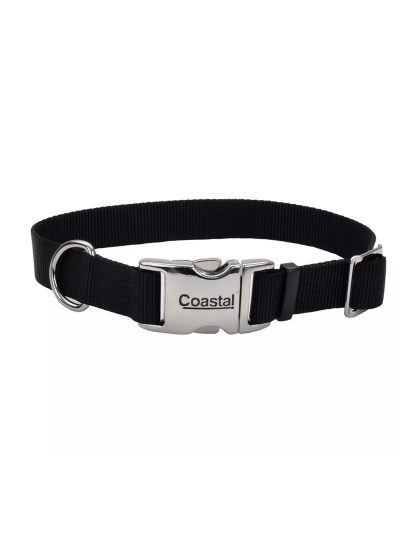 Coastal Adjustable Nylon Dog Collar with Titan Metal Buckle Black 1ea/1 In X 18-26 in