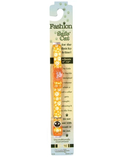 Safe Cat Fashion Adjustable Breakaway Cat Collar Daisy Yellow Yellow 3-8 in x 8-12 in