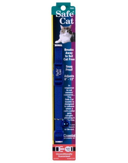 Safe Cat Adjustable Snag-Proof Nylon Breakaway Collar Blue 3-8 in x 8-12 in
