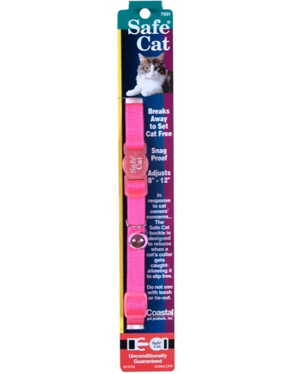 Safe Cat Adjustable Snag-Proof Nylon Breakaway Collar Neon Pink 3-8 in x 8-12 in
