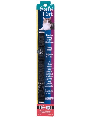Safe Cat Adjustable Snag-Proof Nylon Breakaway Collar Black 3-8 in x 8-12 in
