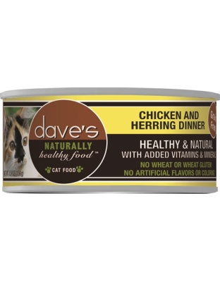 Daves Naturally Healthy Cat Food, Chicken and Herring Dinner 5.5oz. (Case of 24)